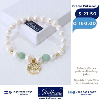 Pulsera piedra natural jades con Dije Arbol de la Vida
