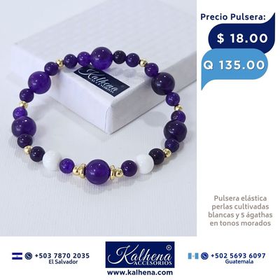 Pulsera piedra natural ágathas moradas y blancas