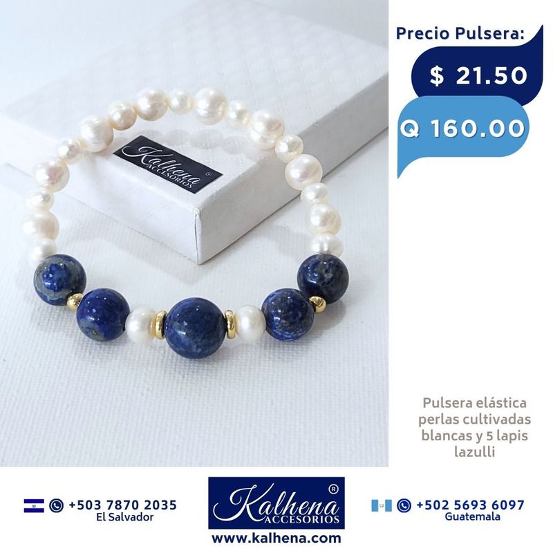 Pulsera 5 Lapis Lazulli y perlas cultivadas Pulsera 5 Lapis Lazulli y perlas cultivadas