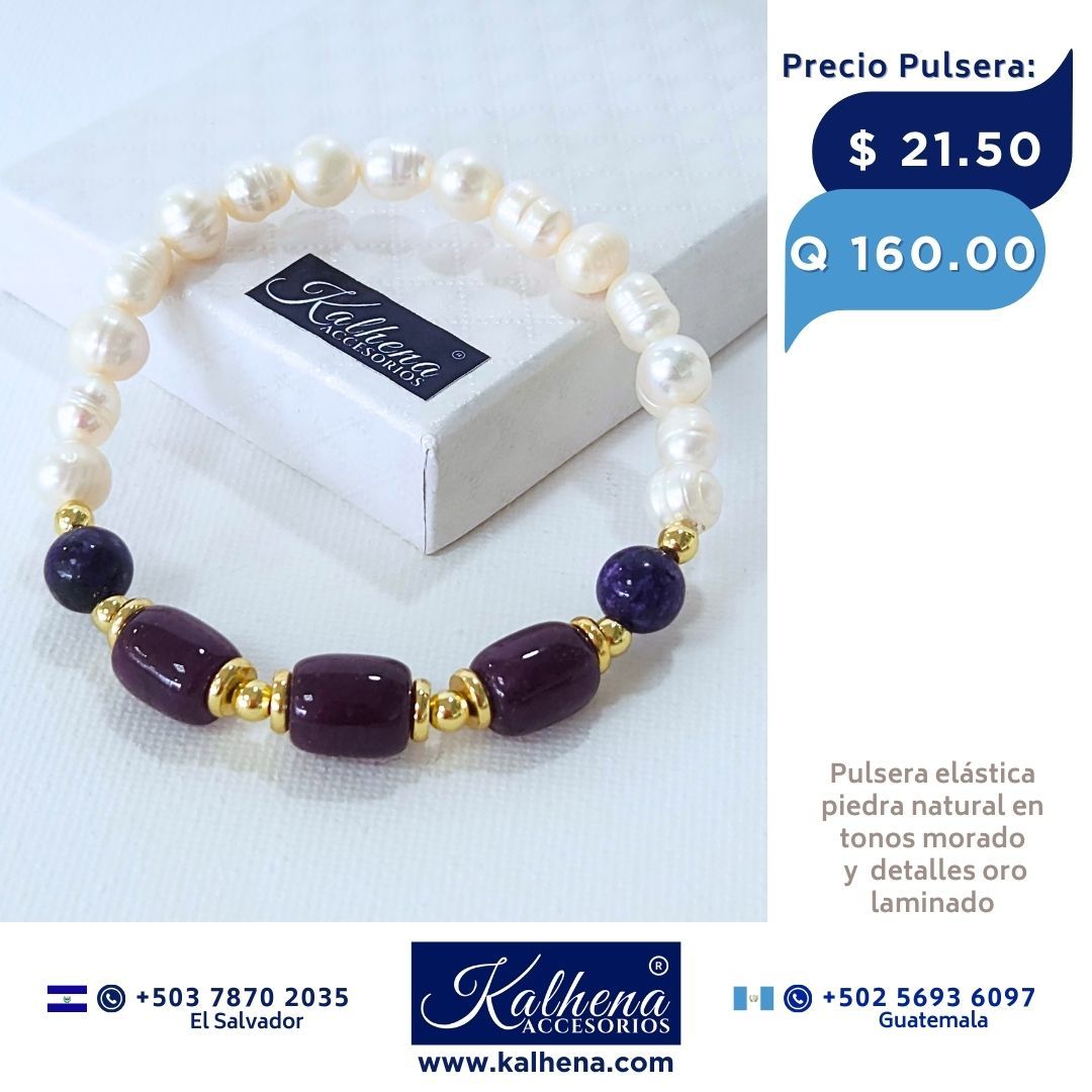 Pulsera piedra natural y perlas cultivadas