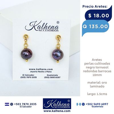 Aretes perla cultivada negro tornasol