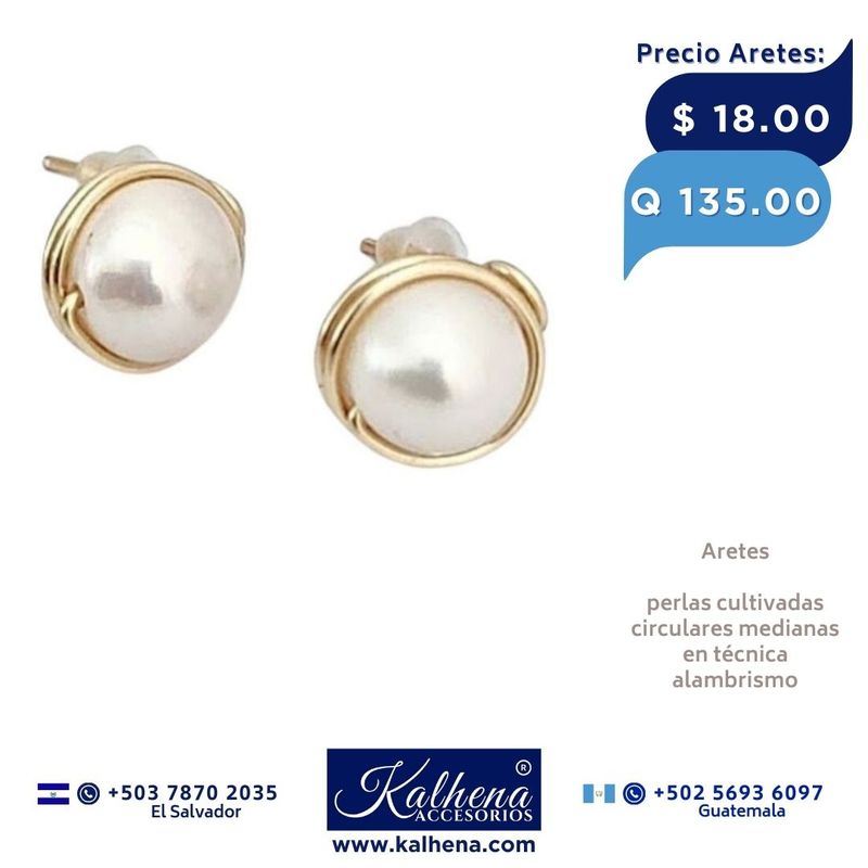 Aretes elaborados a mano perlas cultivadas 10mm Aretes elaborados a mano perlas cultivadas 10mm