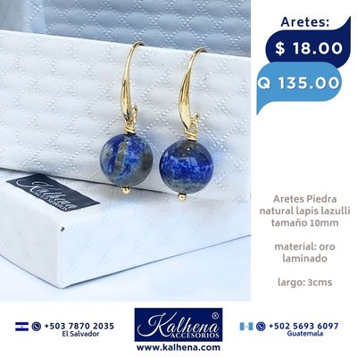 Aretes perla lapis lazulli colgantes oro laminado
