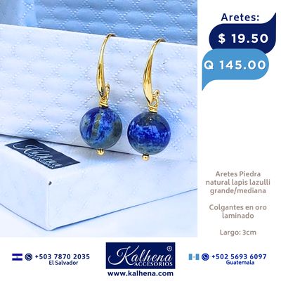 Aretes perla lapis lazulli colgantes oro laminado