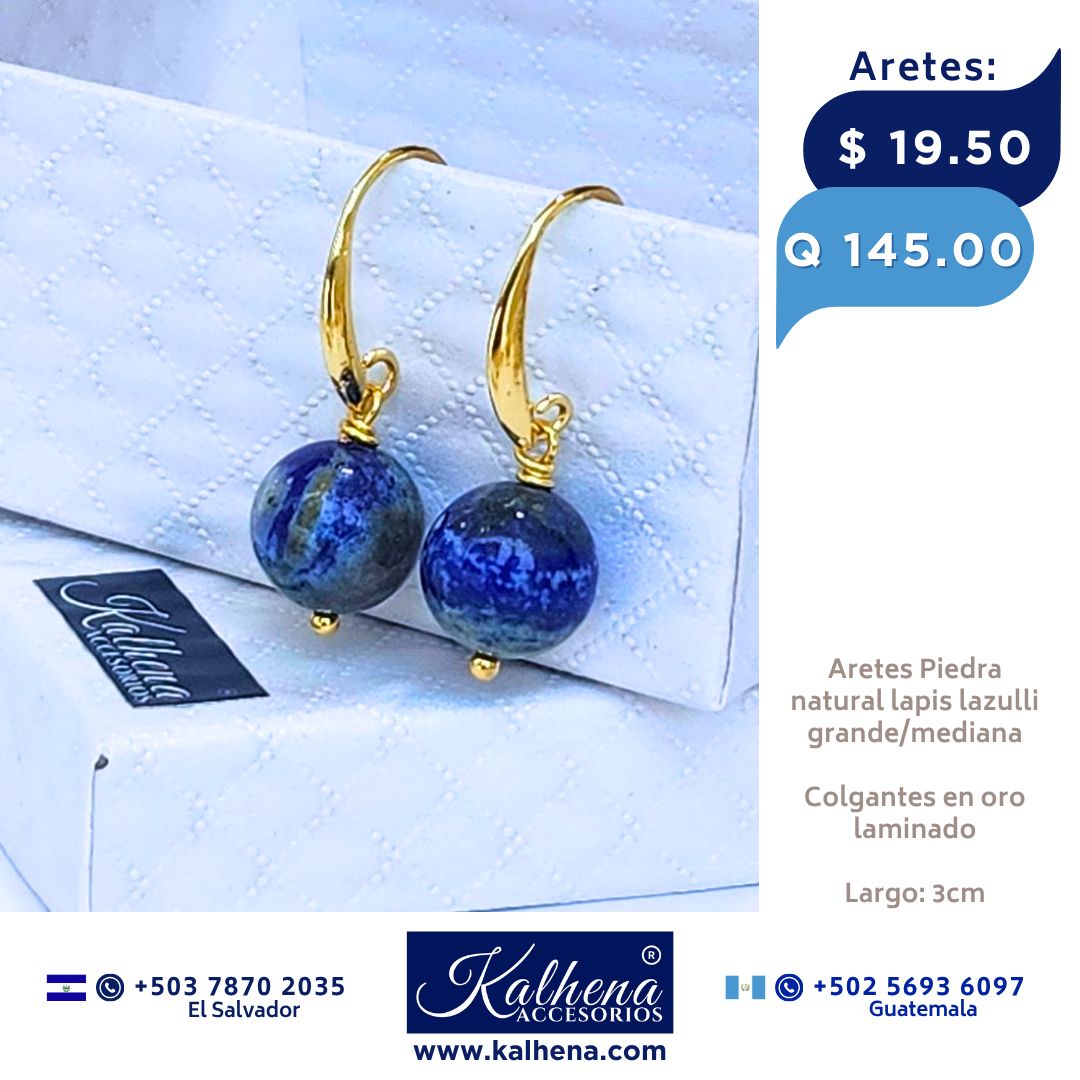 Aretes perla lapis lazulli colgantes oro laminado