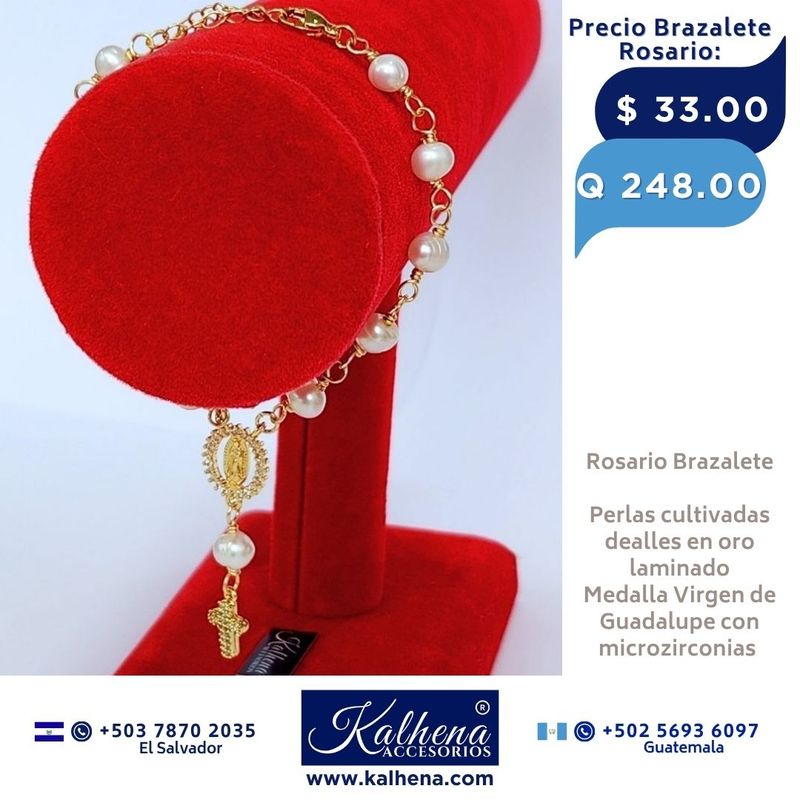 Brazalete Rosario perlas cultivadas/ Virgen de Guadalupe
