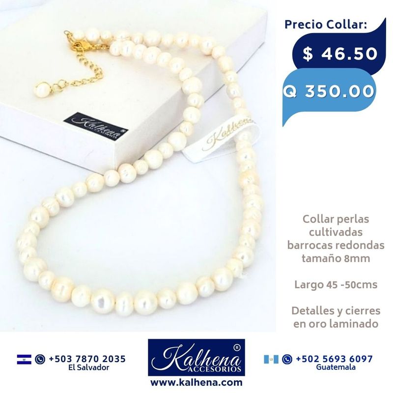 Collar perlas cultivadas barrocas redondas blanco Collar perlas cultivadas barrocas redondas blanco