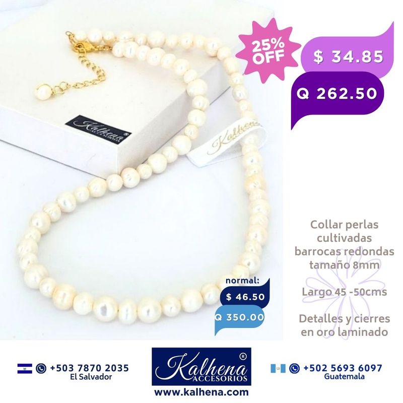 Collar perlas cultivadas barrocas redondas blanco Collar perlas cultivadas barrocas redondas blanco