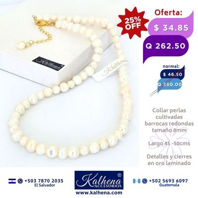 Collar perlas cultivadas barrocas redondas blanco Collar perlas cultivadas barrocas redondas blanco
