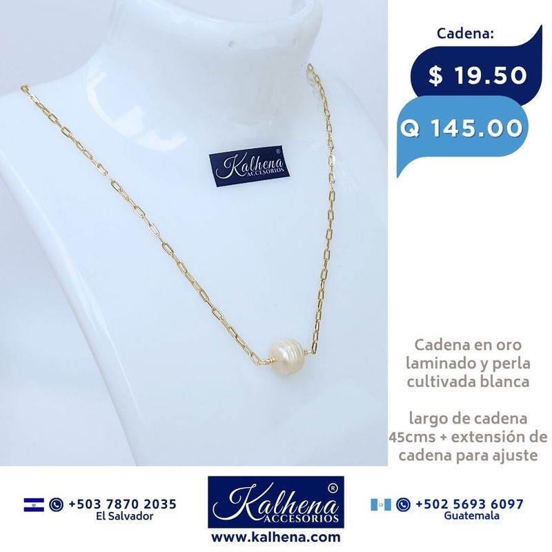Cadena oro laminado y perla cultivada
