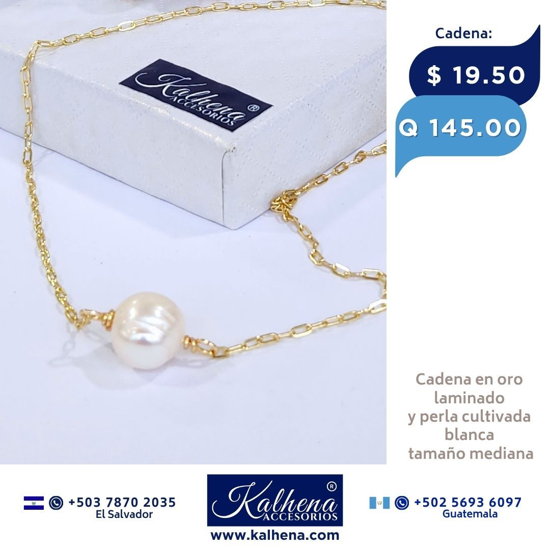 Cadena oro laminado y perla cultivada