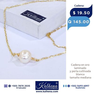 Cadena oro laminado y perla cultivada