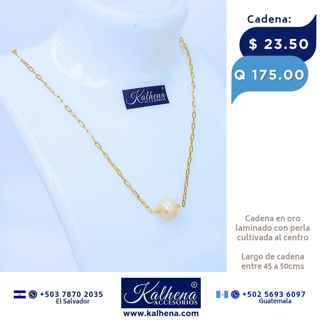 Cadena oro laminado y perla cultivada