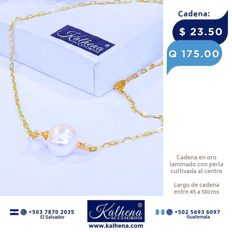 Cadena oro laminado y perla cultivada