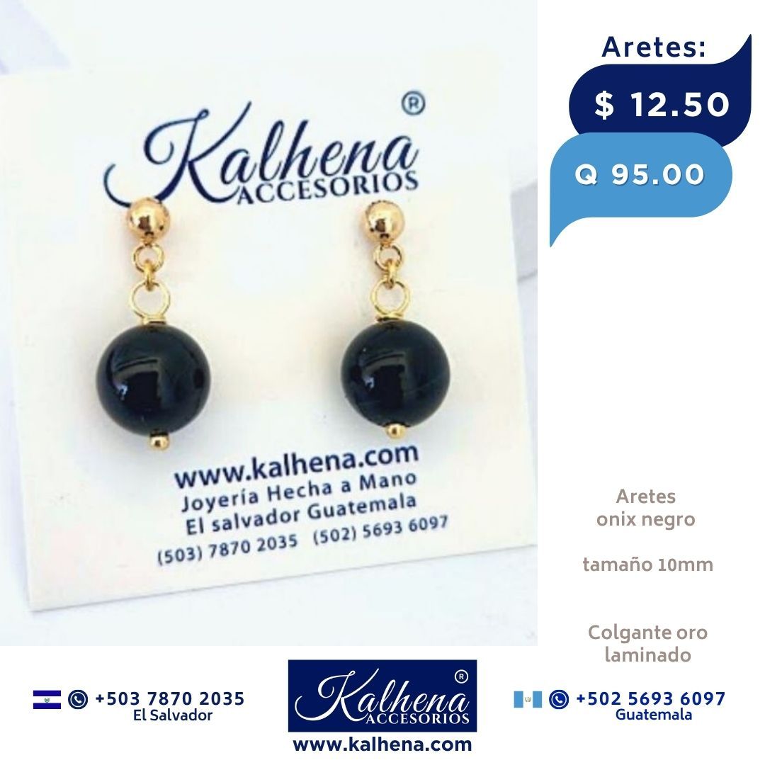 Aretes Onix negro bolita grande