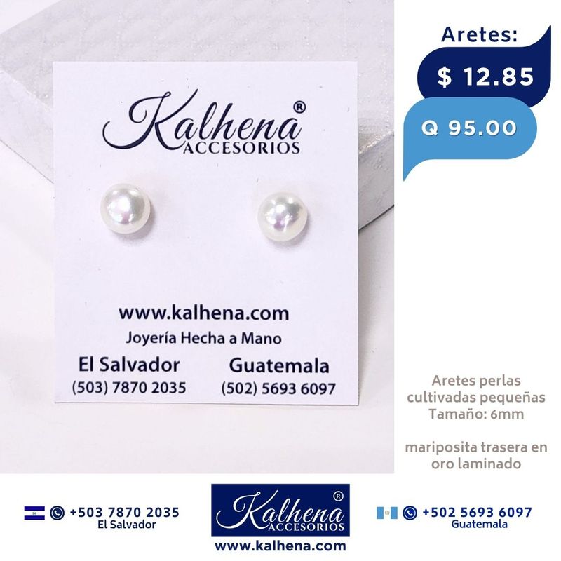 Aretes perla cultivada blanca tamaño 6mm Aretes perla cultivada blanca tamaño 6mm