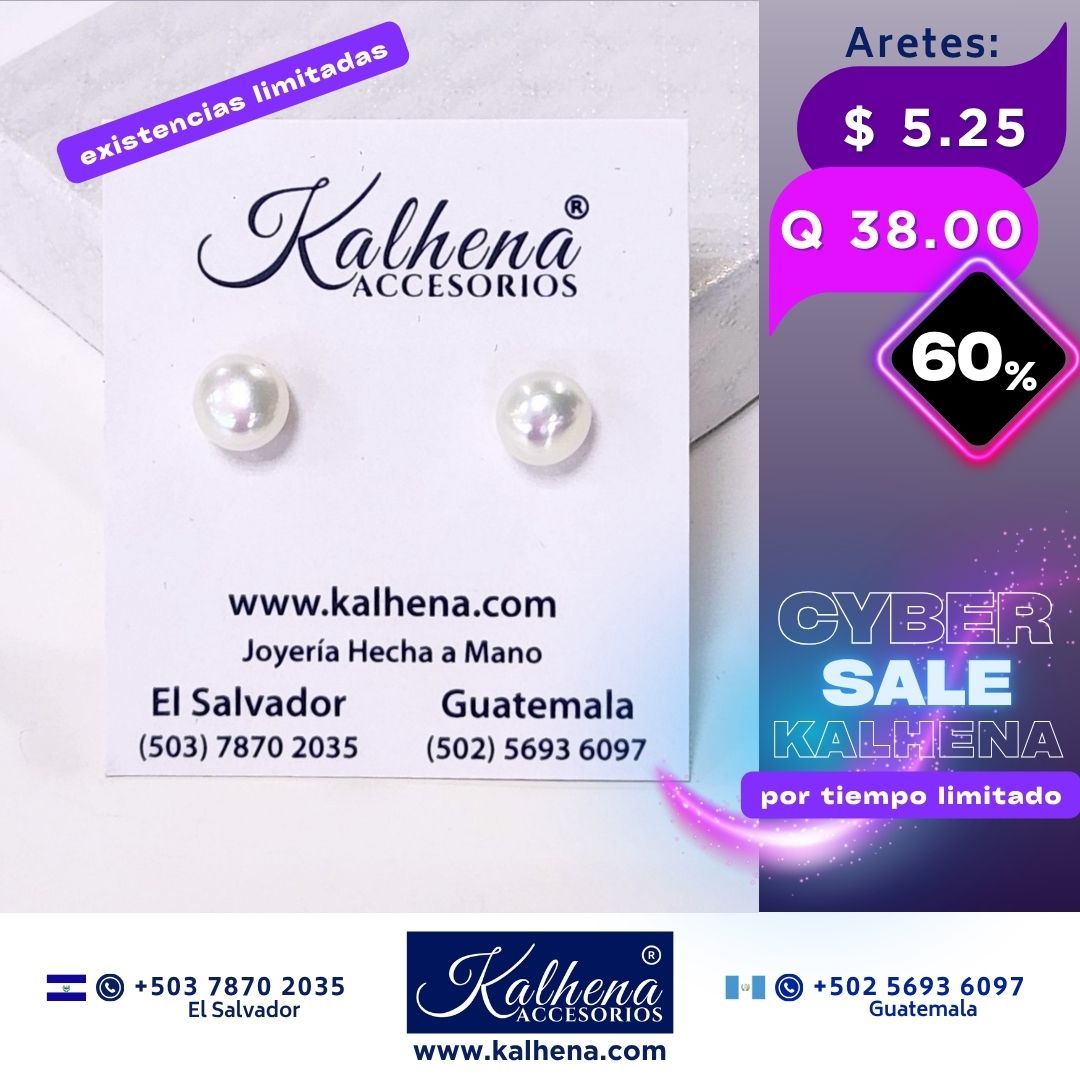 Aretes perla cultivada blanca tamaño 6mm