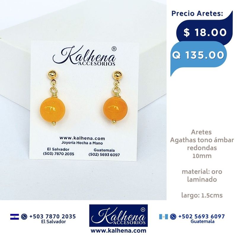 Aretes piedras Agathas tono Ambar Aretes piedras Agathas tono Ambar