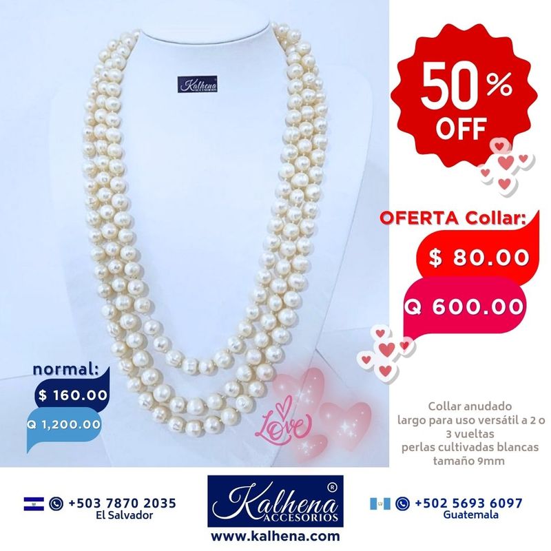 Collar largo perlas cultivadas barrocas redondas: blanco anacarado