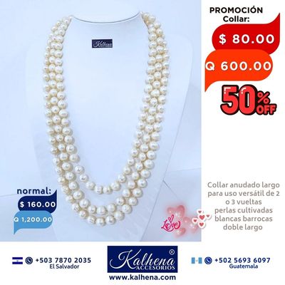 Collar largo perlas cultivadas barrocas redondas: blanco anacarado Collar largo perlas cultivadas barrocas redondas: blanco anacarado