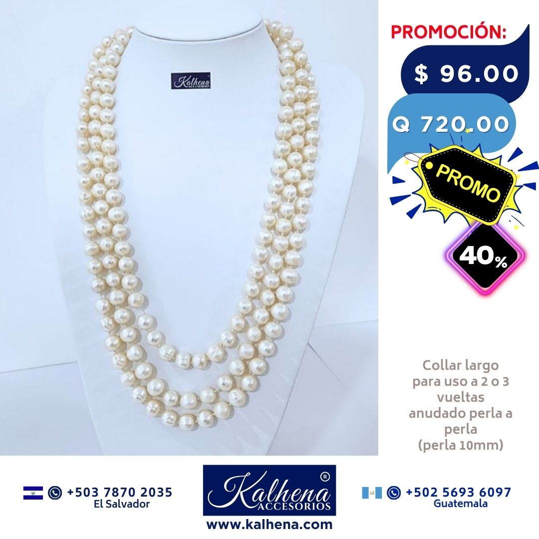 Collar largo perlas cultivadas barrocas redondas: blanco anacarado