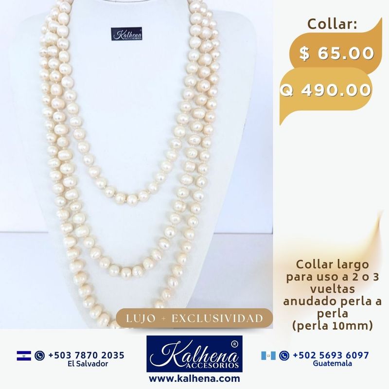 Collar largo perlas cultivadas barrocas redondas: blanco anacarado