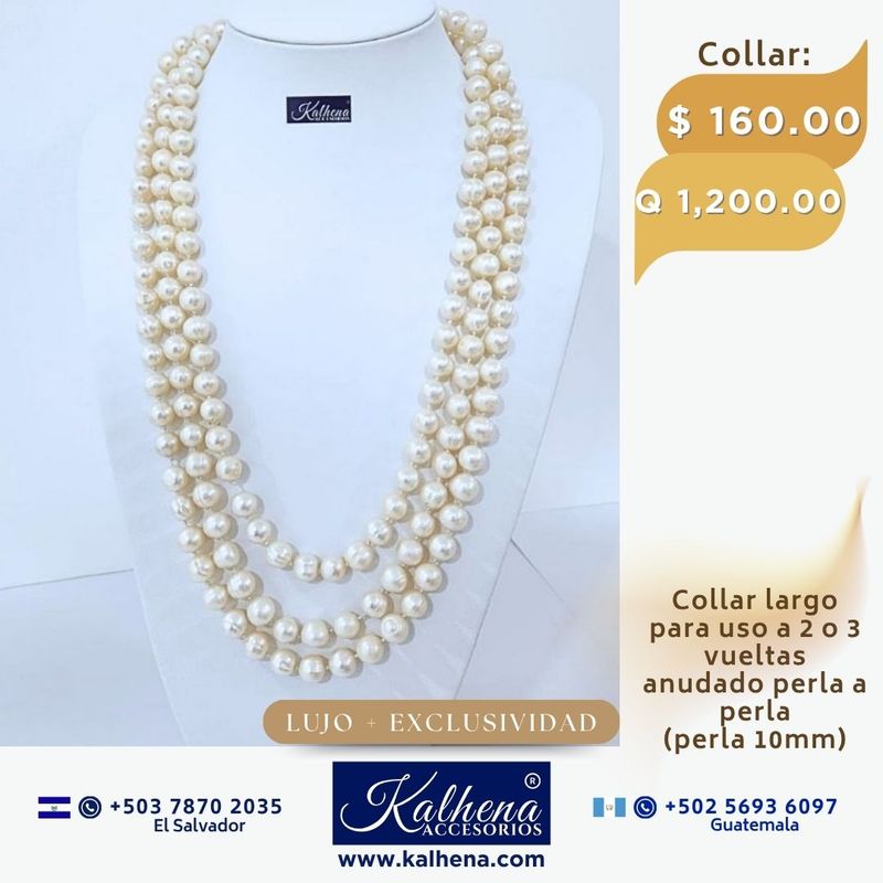 Collar largo perlas cultivadas barrocas redondas: blanco anacarado
