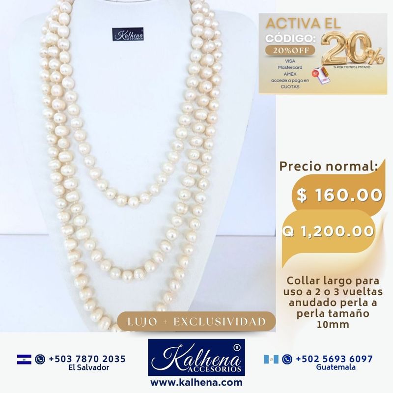 Collar largo perlas cultivadas barrocas redondas: blanco anacarado