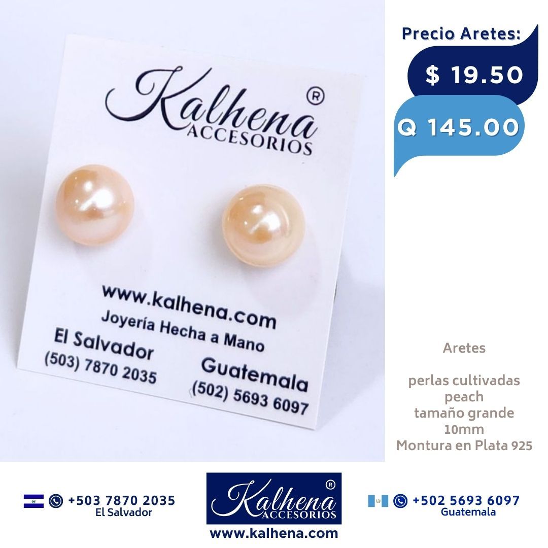 Aretes perla cultivada peach (grande)