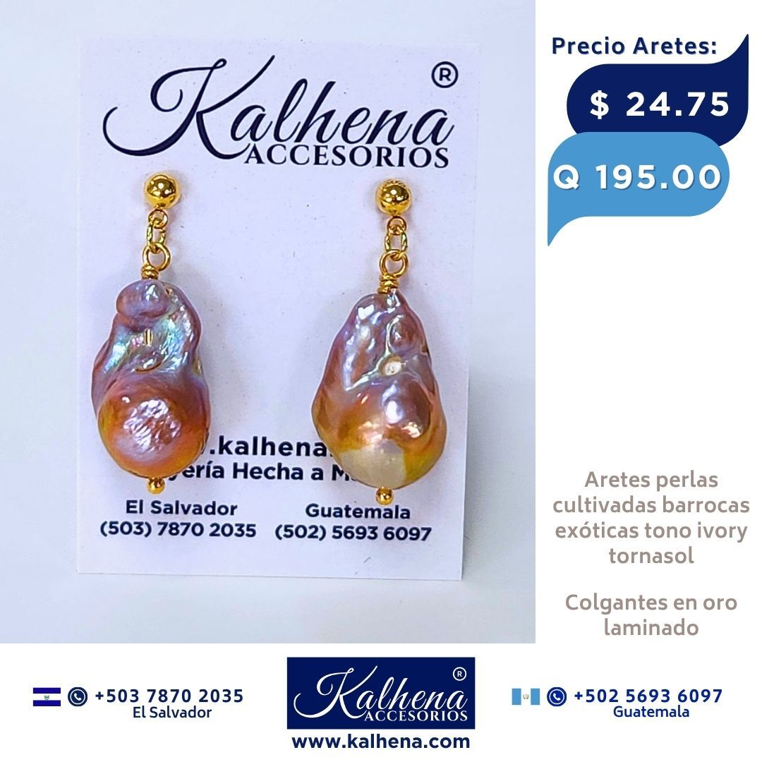 Aretes perlas barrocas exoticas ivory/tornasol