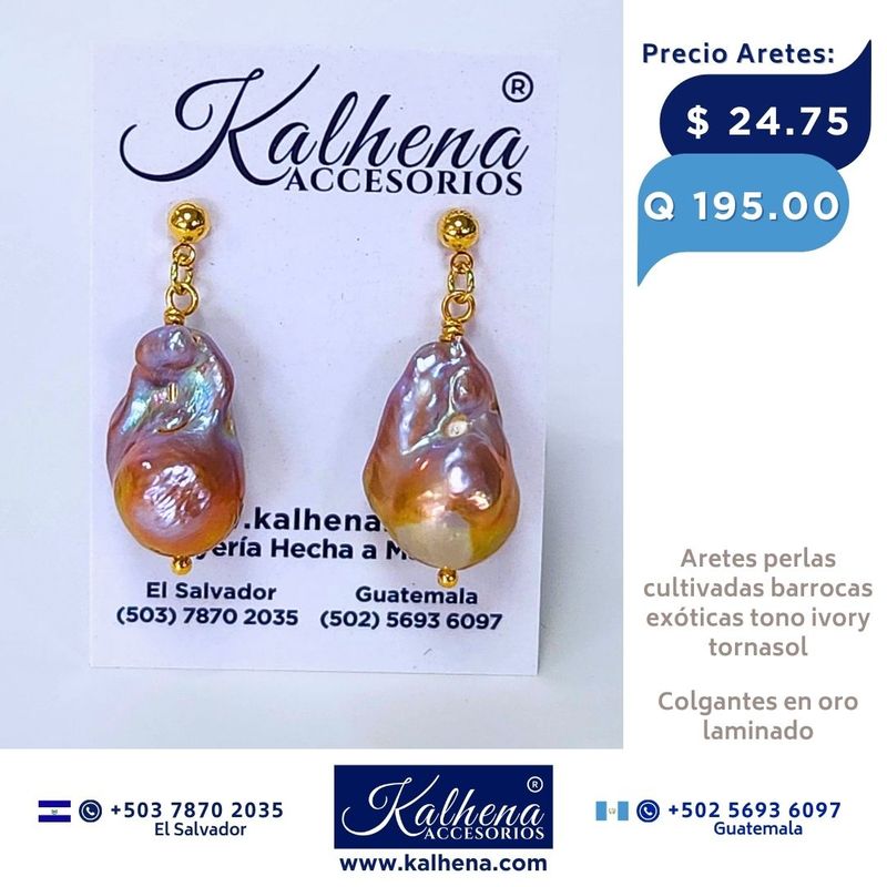 Aretes perlas barrocas exoticas ivory/tornasol Aretes perlas barrocas exoticas ivory/tornasol