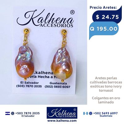 Aretes perlas barrocas exoticas ivory/tornasol
