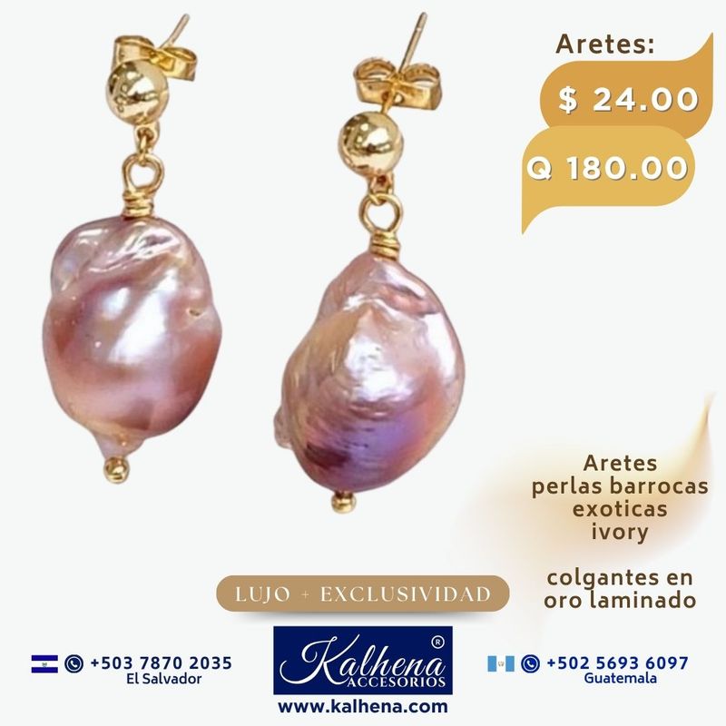 Aretes perlas barrocas exoticas ivory/tornasol Aretes perlas barrocas exoticas ivory/tornasol
