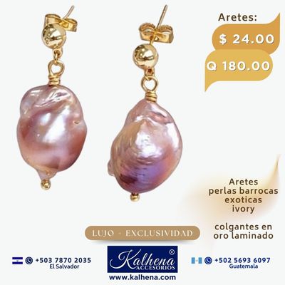 Aretes perlas barrocas exoticas ivory/tornasol
