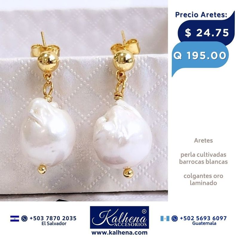 Aretes perlas barrocas exoticas blancas