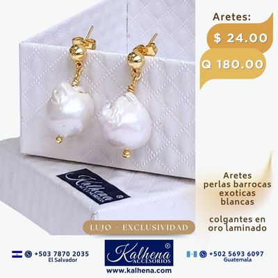Aretes perlas barrocas exoticas blancas