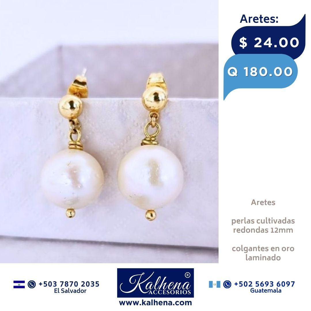 Aretes en oro laminado y perla cultivada grande 12mm