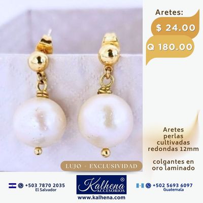 Aretes en oro laminado y perla cultivada grande 12mm