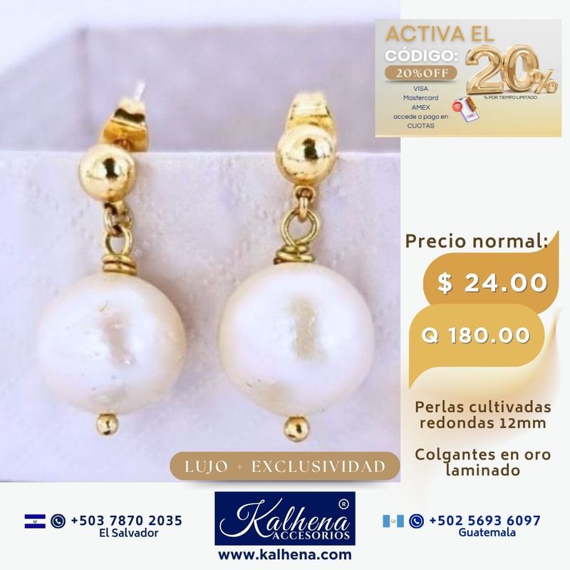 Aretes en oro laminado y perla cultivada grande 12mm