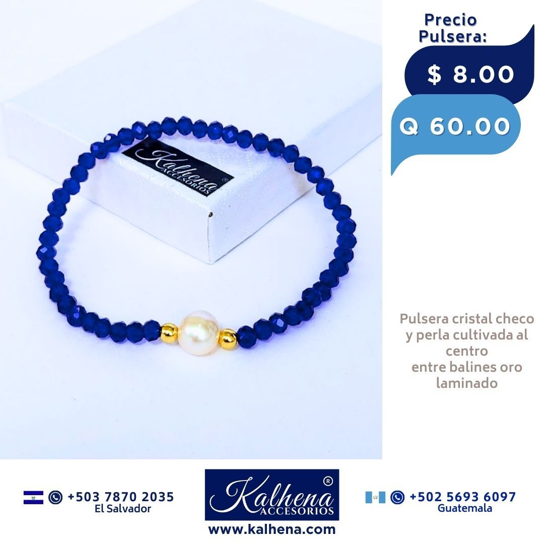Pulseras cristal checo perla cultivada entre balines oro laminado