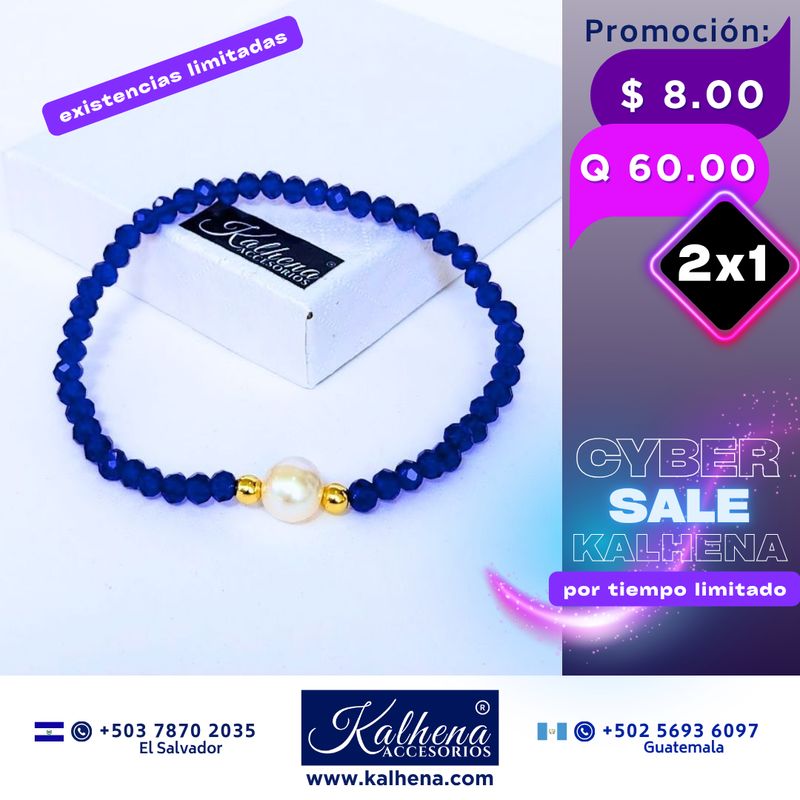 Pulseras cristal checo perla cultivada entre balines oro laminado
