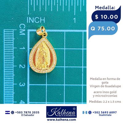 Medalla Religiosa Virgen de Guadalupe (gota) y microzirconias