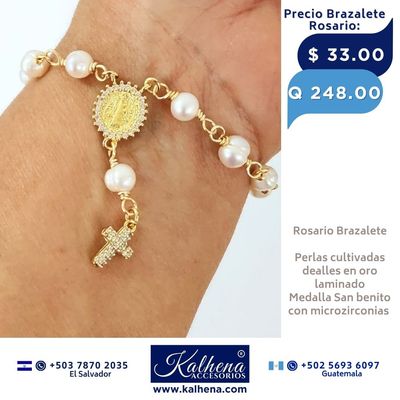 Brazalete Rosario perlas cultivadas/ San Benito Brazalete Rosario perlas cultivadas/ San Benito
