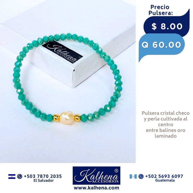 Pulseras cristal checo perla cultivada entre balines oro laminado