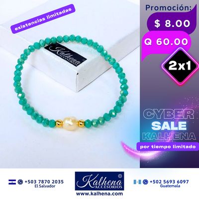 Pulseras cristal checo perla cultivada entre balines oro laminado
