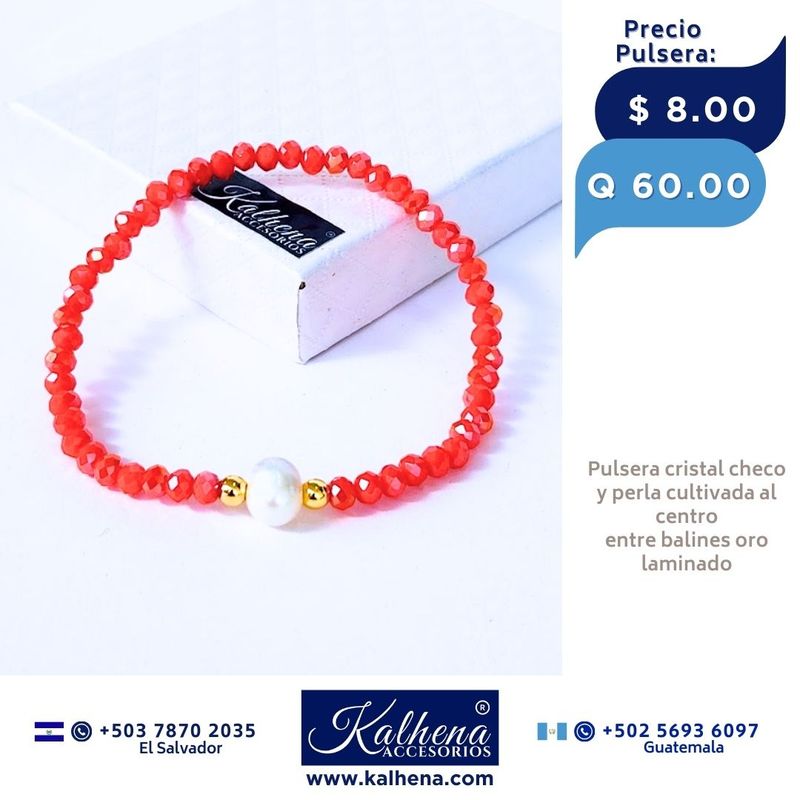 Pulseras cristal checo perla cultivada entre balines oro laminado