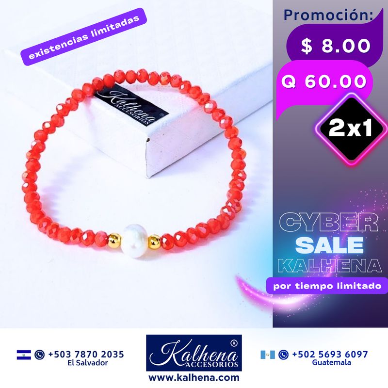 Pulseras cristal checo perla cultivada entre balines oro laminado