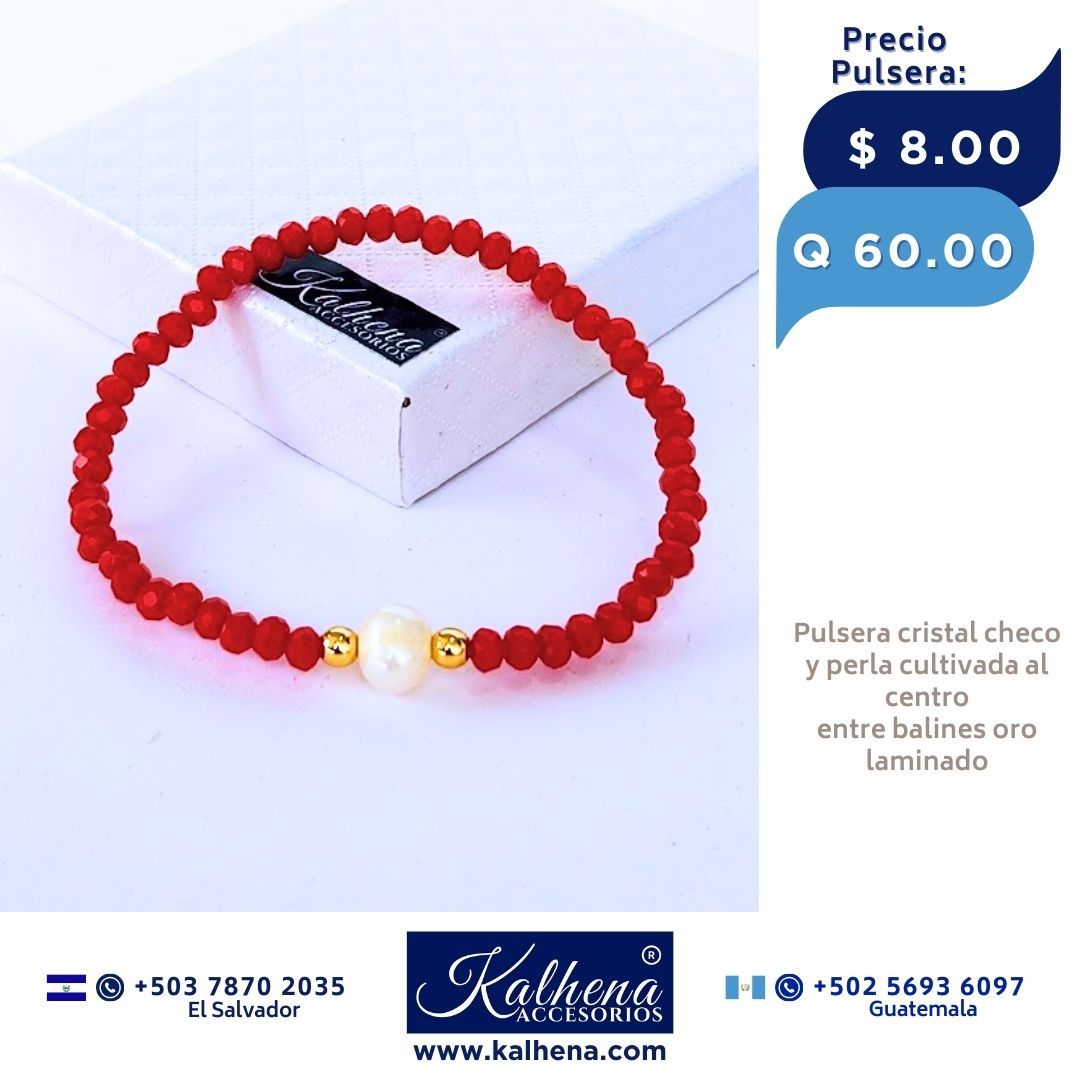 Pulseras cristal checo perla cultivada entre balines oro laminado