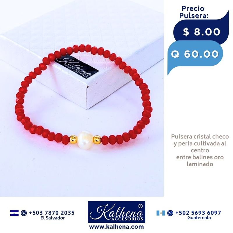 Pulseras cristal checo perla cultivada entre balines oro laminado