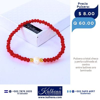 Pulseras cristal checo perla cultivada entre balines oro laminado Pulseras cristal checo perla cultivada entre balines oro laminado